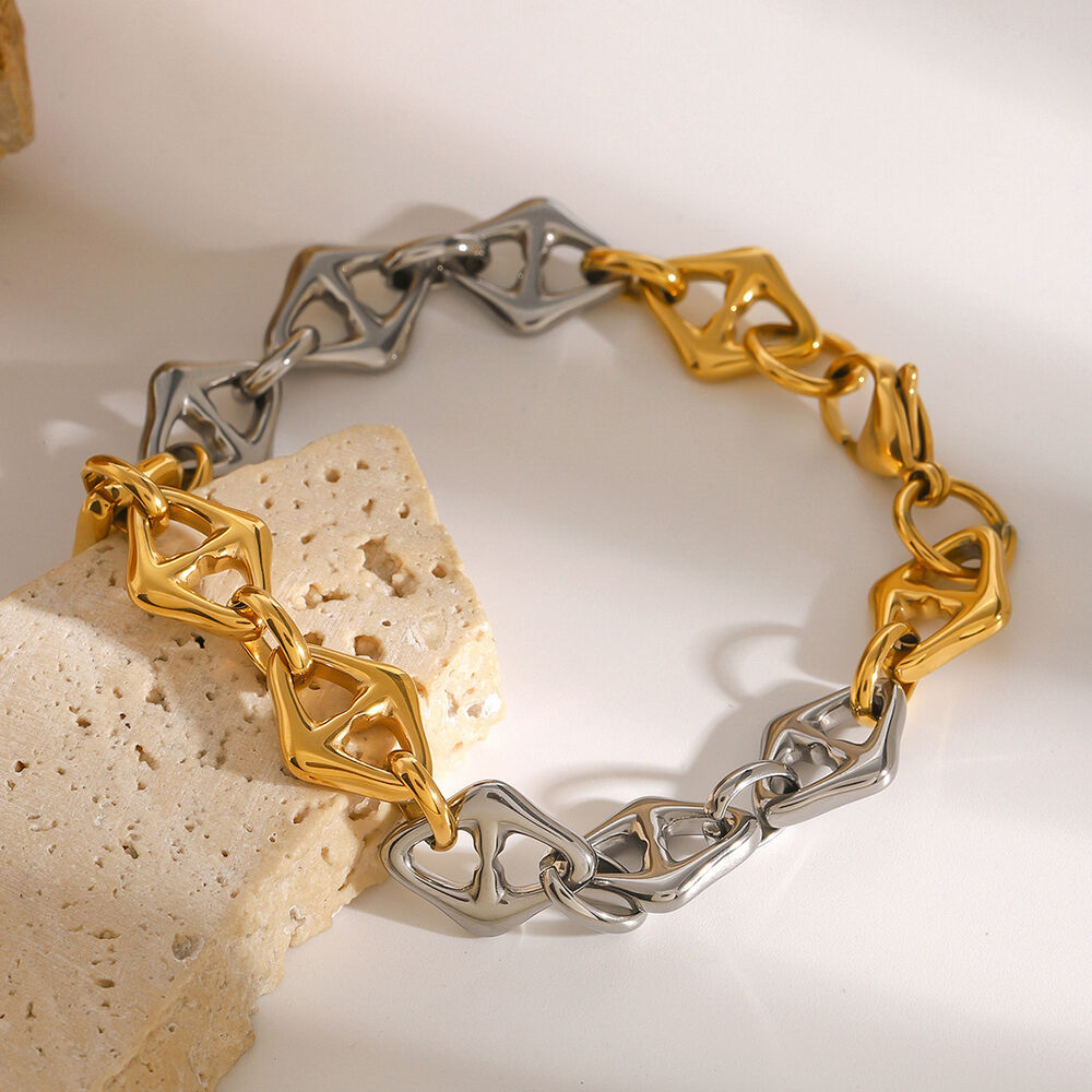 1 pezzo semplice serie casual geometrica in acciaio inossidabile placcato oro 18K donne catena bracciali h5Immagine4
