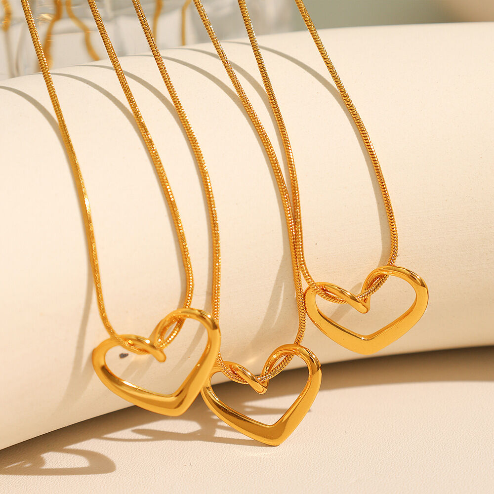 1 piece simple series simple heart stainless steel  gold plated women pendant necklaces