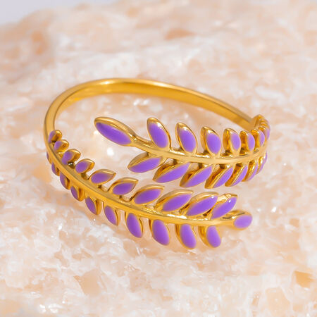 1 Piece Chromatic Series Vivid Olive Branch Oil- Glazing Stainless Steel Waterproof Gold Color Women's Adjustable Rings 2