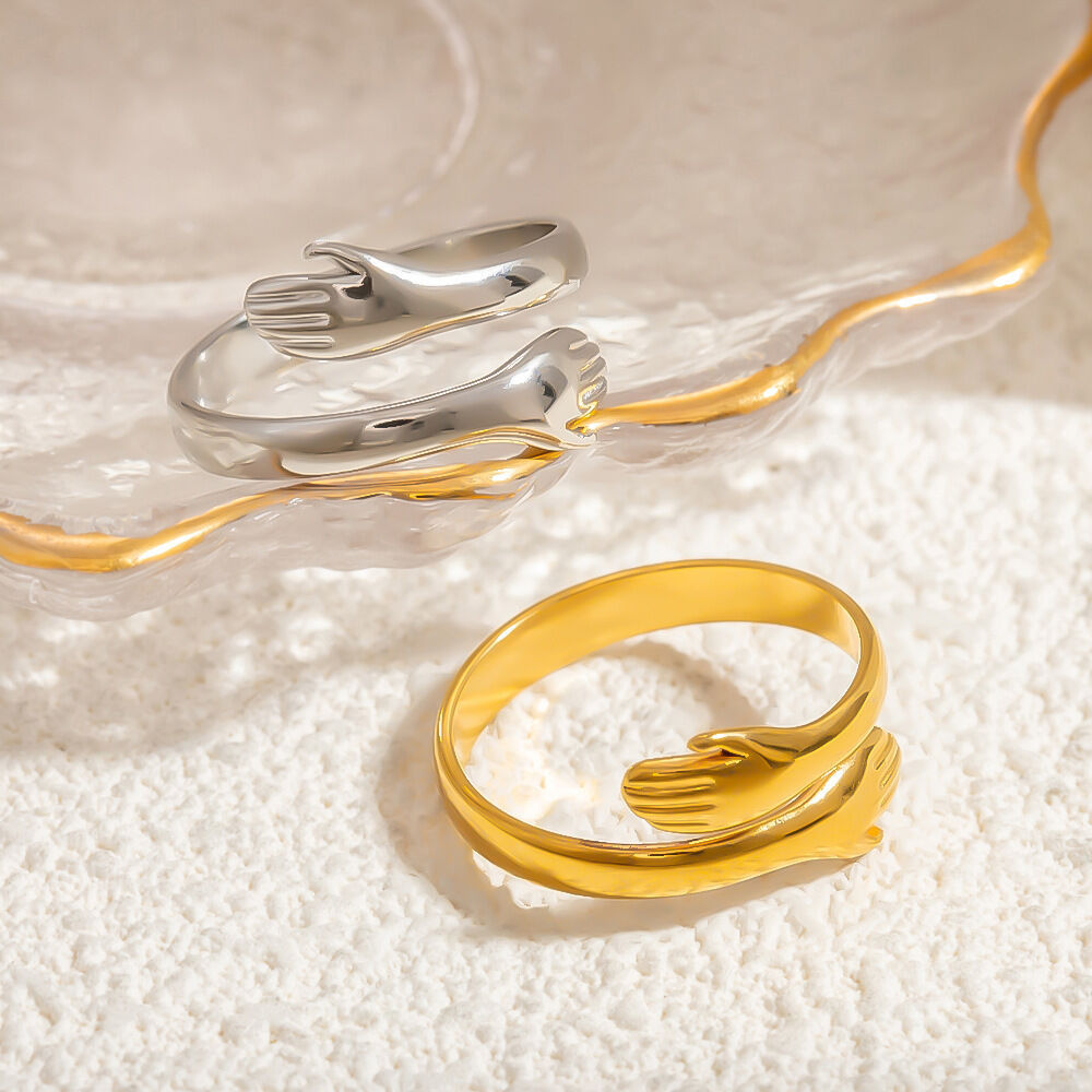 1 Piece Romantic Series Edgy Hug Figure Stainless Steel Waterproof Gold Color Women's Adjustable Rings