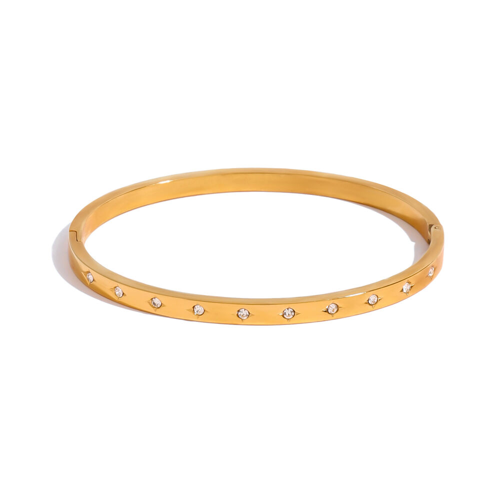 Pulseras de mujer de acero inoxidable, resistentes al agua, color dorado, de serie moderna, sencillas, redondas y combinables, de 1 pieza h5Imagen6