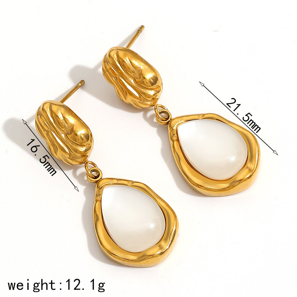 1 par de pendientes colgantes de piedras preciosas artificiales chapados en oro con diseño geométrico retro de la serie clásica h5Imagen5