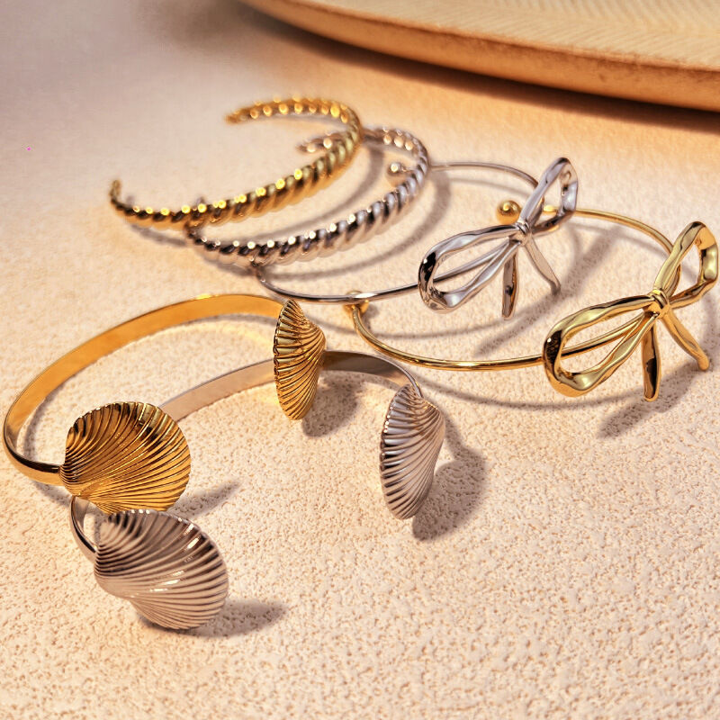 1 Piece Simple Series Classic Bow Knot Stainless Steel Waterproof Gold Color  Women's Bangles