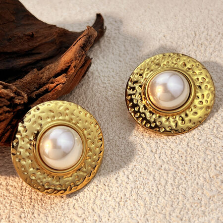 1 Pair Retro Round Shape Stainless Steel Waterproof Gold Color Women's Stud Earrings