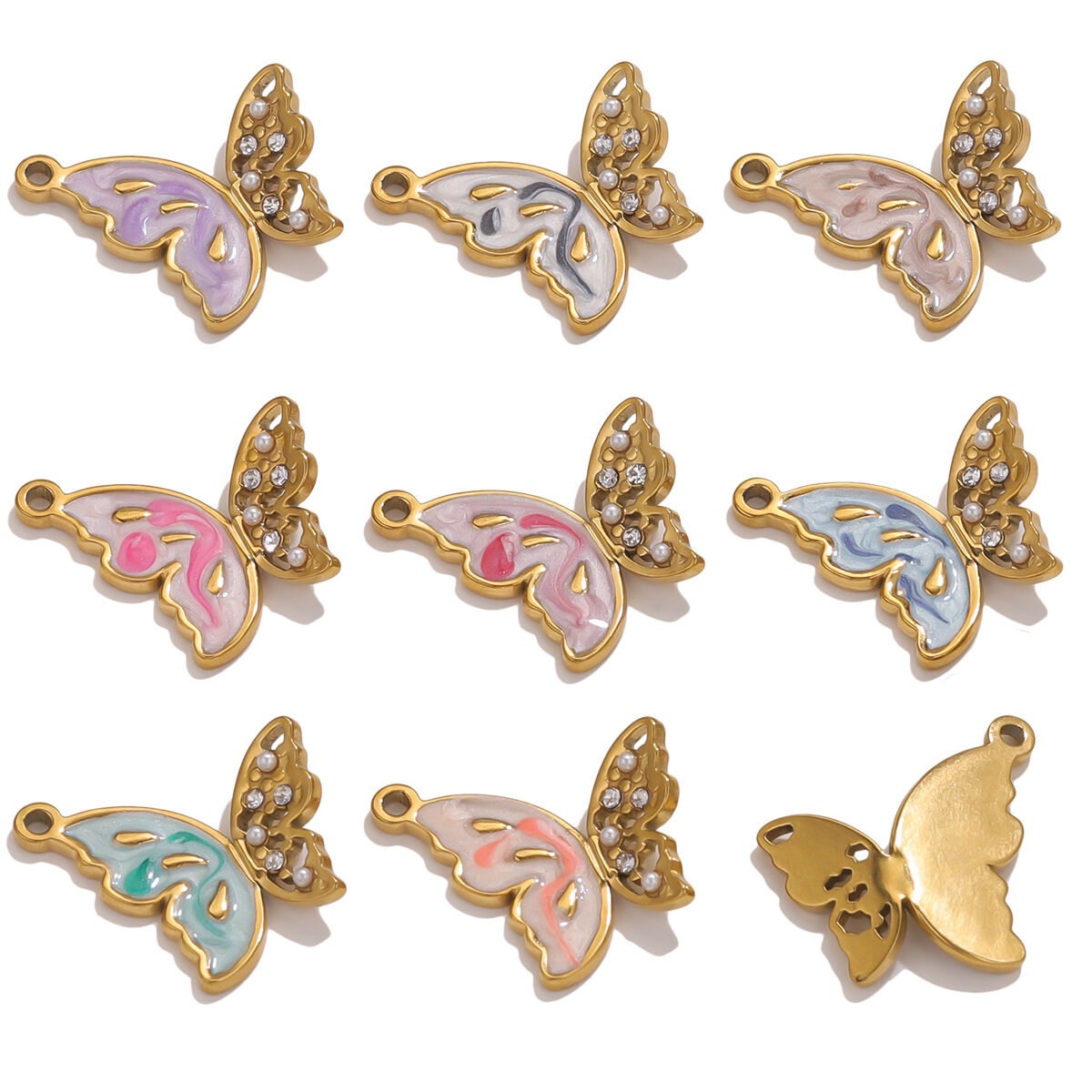1 Piece Romantic Series Elegant Butterfly Shape Oil- Glazing Stainless Steel Waterproof Gold Color DIY Women's Pendants Picture5
