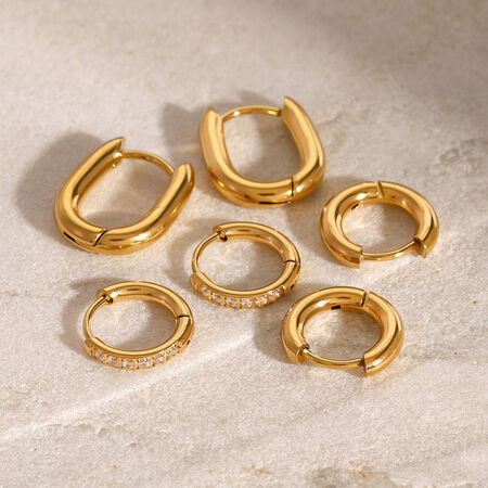 1 pair simple series elegant annular stainless steel gold plated rhinestone women earrings set 2