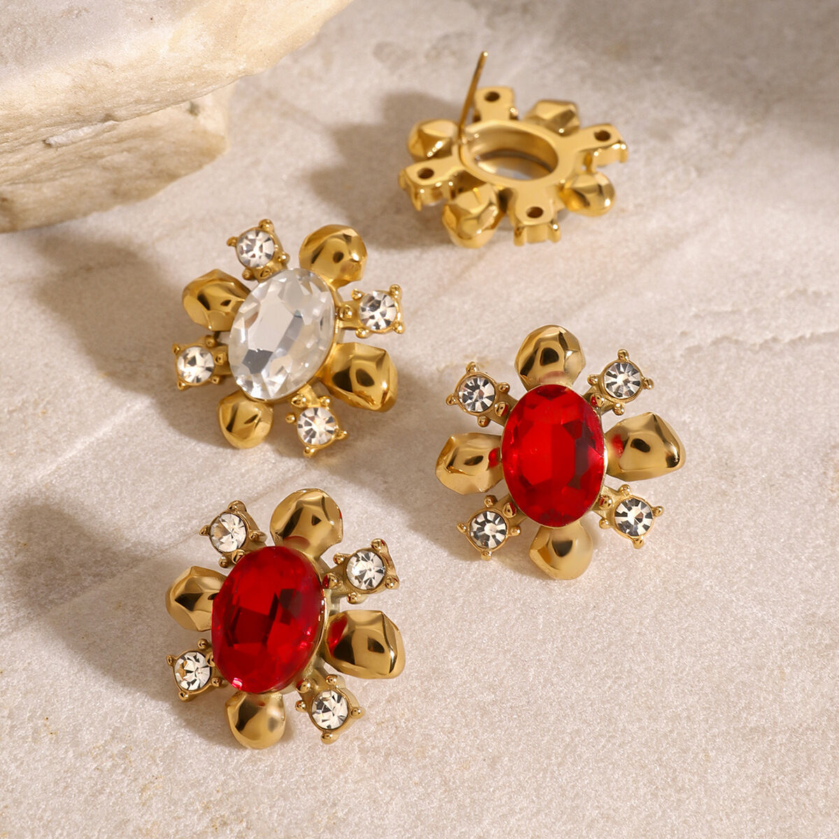 1 pair romantic series retro flower stainless steel gold plated zircon women stud earrings h5Picture4