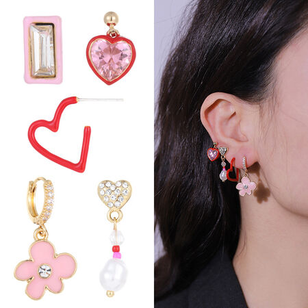 1 paar romantische serie zoete hart legering dames oorbellen set