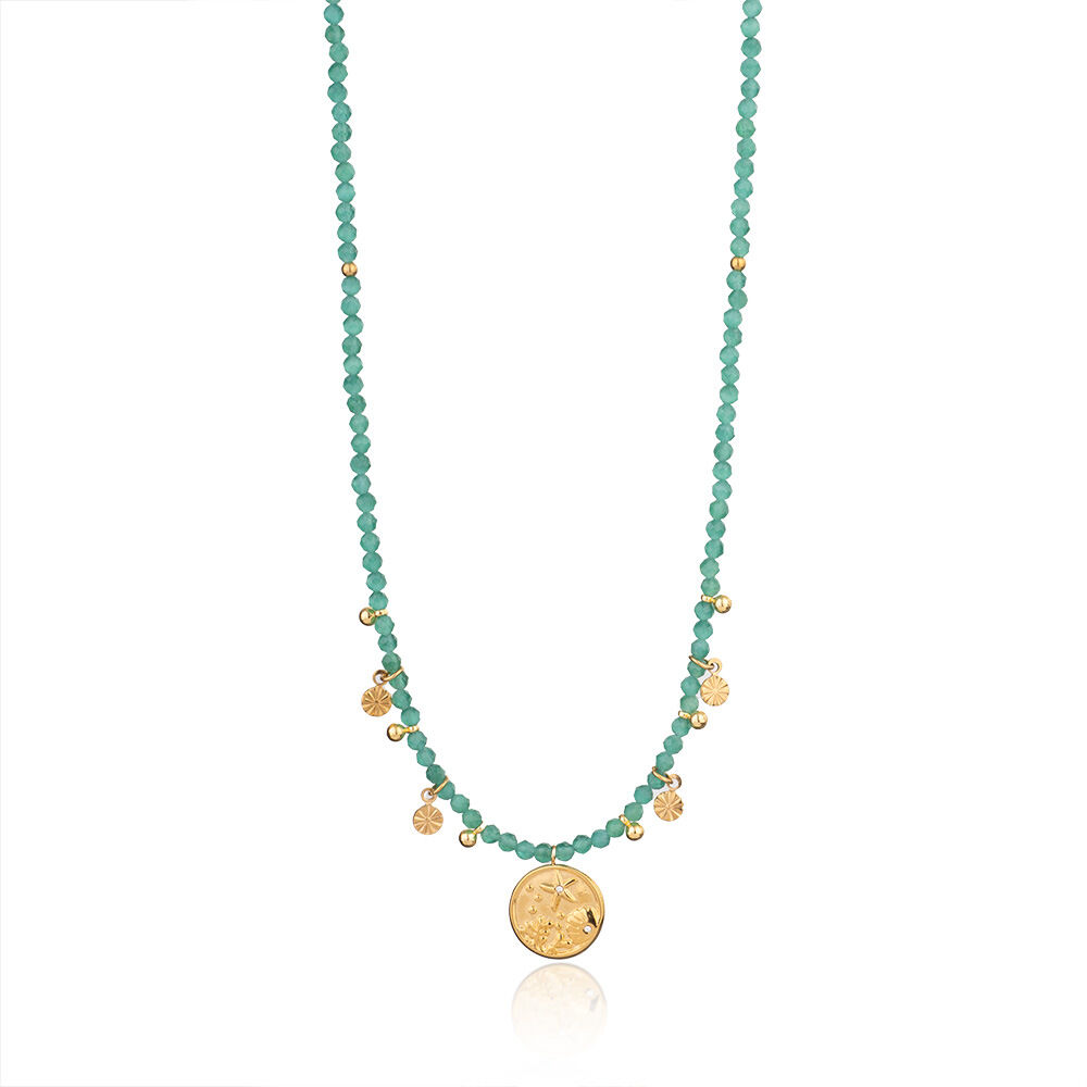 Collana con perline da donna in cristallo verde color oro, serie sofisticata, elegante, in acciaio inossidabile, impermeabile Immagine9