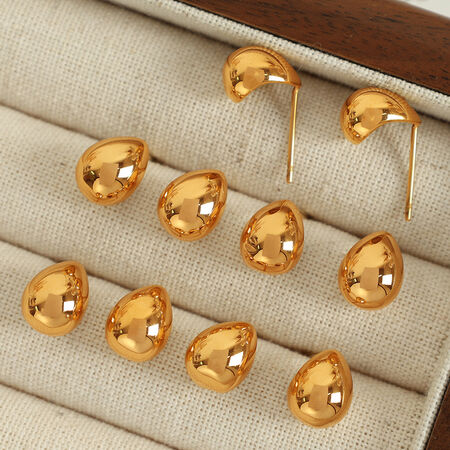 1 pair simple series classic droplet stainless steel gold plated women stud earrings