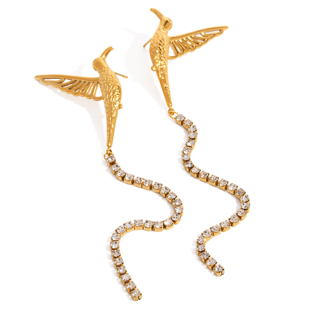 1 par de lujosos pendientes colgantes de acero inoxidable chapados en oro con diseño retro de animales para mujer h5 Imagen6
