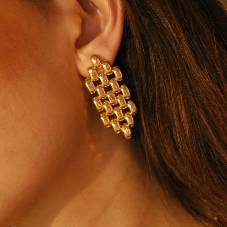 1 Pair Simple Series Rectangular Patchwork Stainless Steel Waterproof Gold Color Women's Stud Earrings h5 Picture4