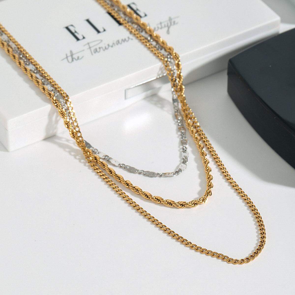 Colliers superposés pour femmes, 1 pièce, en acier inoxydable étanche, couleur or et argent, collection Modern Series Line