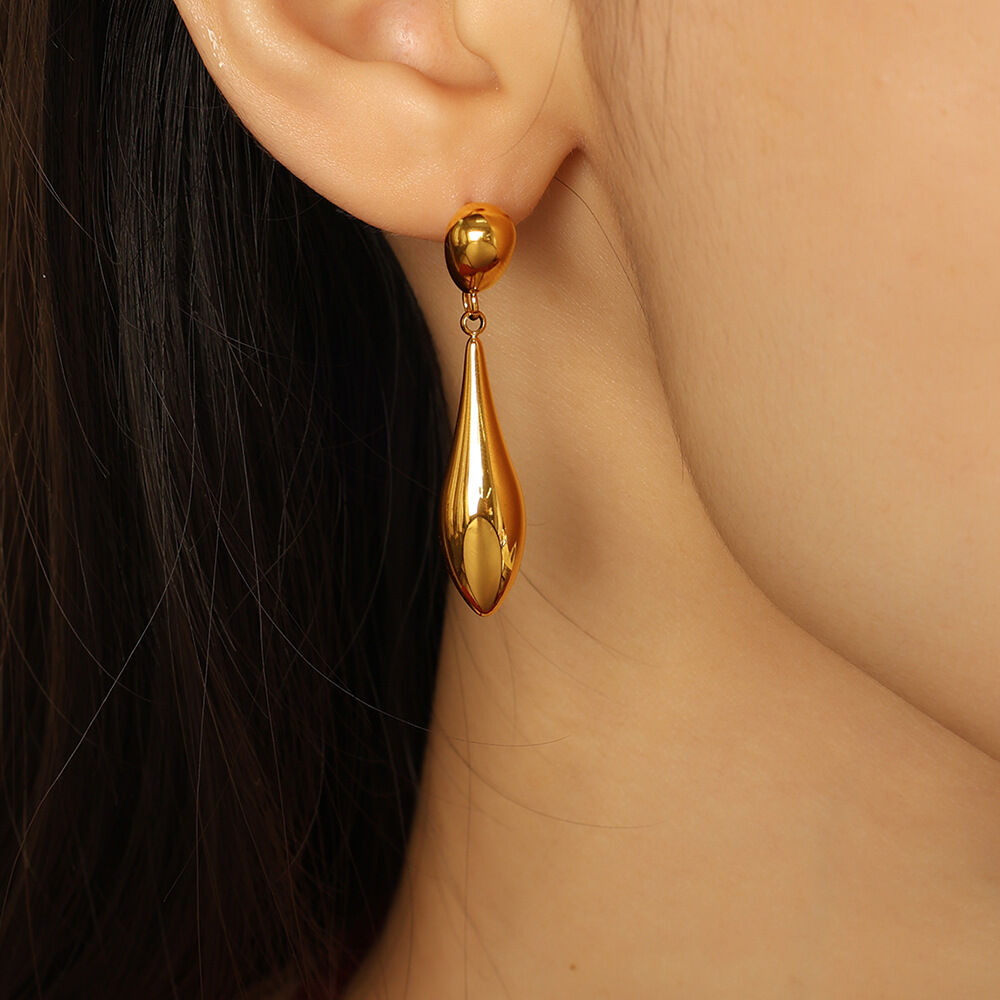1 paio di orecchini pendenti da donna in acciaio inossidabile color oro, a forma di goccia irregolare, stile minimalista, chic Immagine8