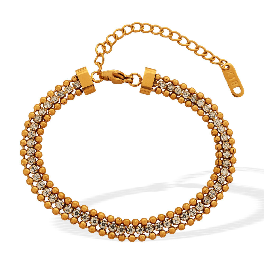 1 piece luxurious series simple beads stainless steel gold plated rhinestone women chain bracelets Picture6