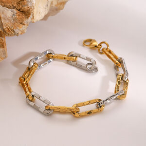 1 pezzo semplice serie linea acciaio inossidabile placcato oro 18k donne catena bracciali h5 Immagine3