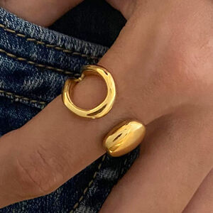 1 Piece Solid Color Stainless Steel Waterproof Gold Color Minimalist Ring h5 Picture4