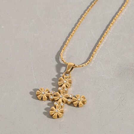 1 Stück Klassische Serie Vintage Exquisite Kreuz Edelstahl Wasserdicht Goldfarben Damenanhänger Halsketten