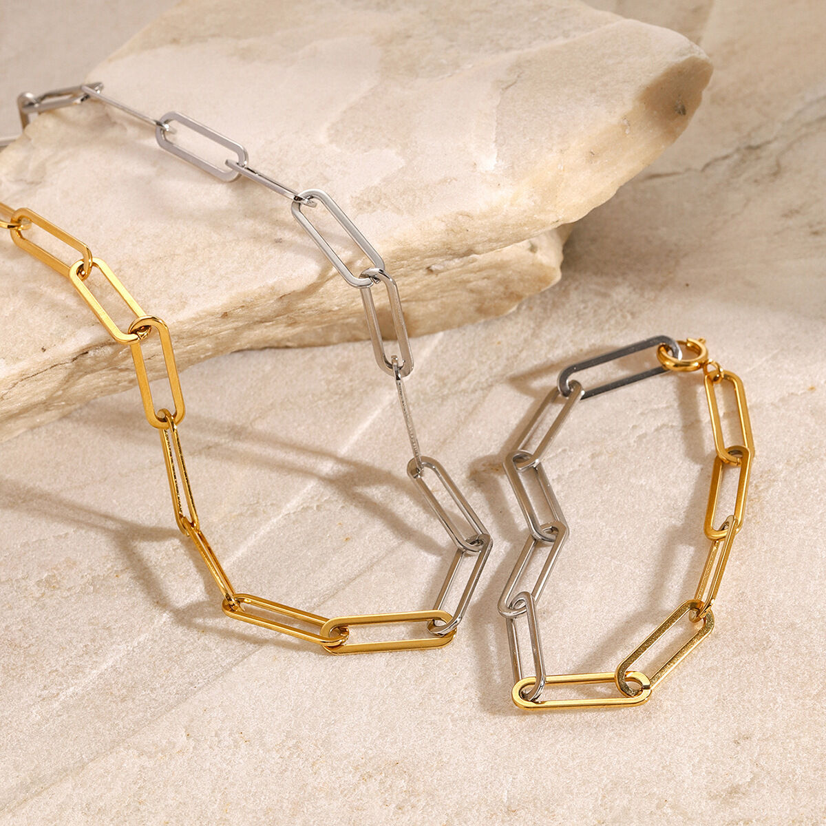 bracelet chaîne pour femme en acier inoxydable plaqué or , série simple daily line, 1 pièce 2