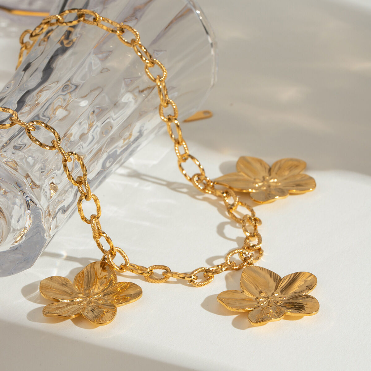 1 stück simple series  style blume edelstahl 18 karat vergoldet damen anhänger halsketten 2