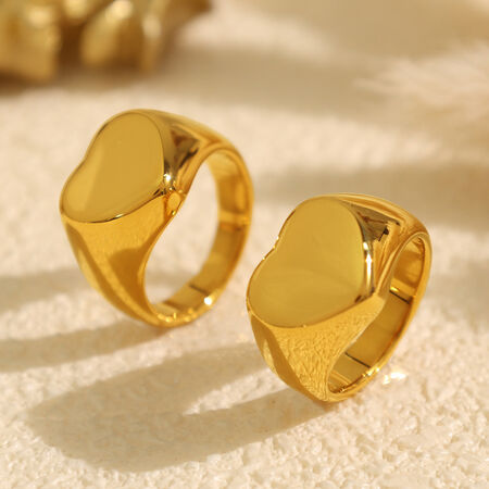 1 pair simple series simple heart stainless steel gold plated women Signet Rings 2