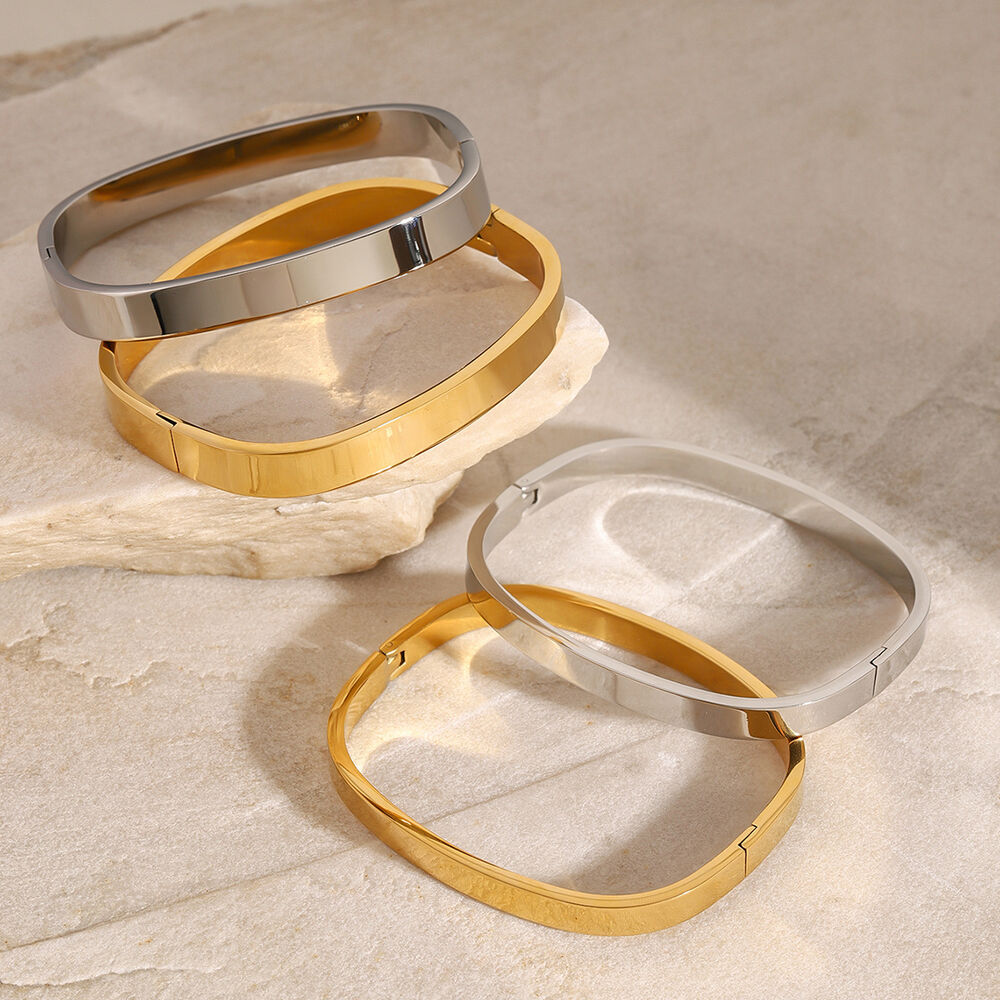 1 piece simple series classic geometric stainless steel gold plated women bangles Picture3