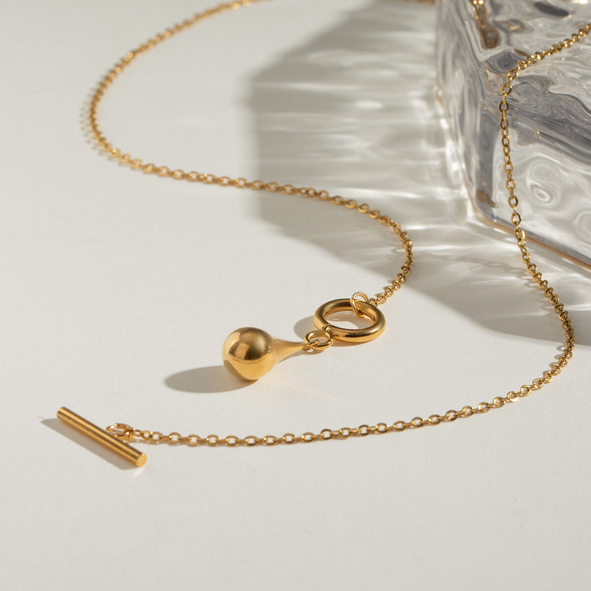1 pezzo semplice serie giornaliera goccia in acciaio inossidabile placcato oro 18K collane con ciondolo da donna 2