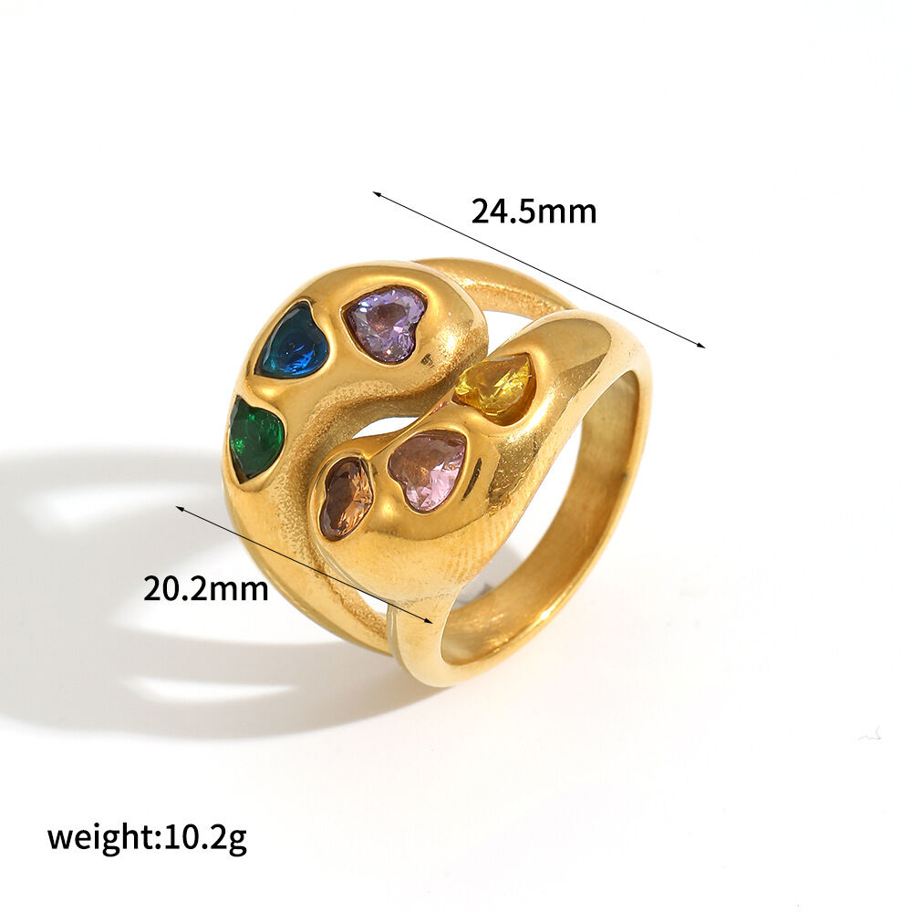 1 pezzo di lusso serie Vogue Natural Droplet in acciaio inossidabile impermeabile color oro anelli singoli da donna h5Immagine6