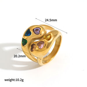 1 pezzo di lusso serie Vogue Natural Droplet in acciaio inossidabile impermeabile color oro anelli singoli da donna h5 Immagine6