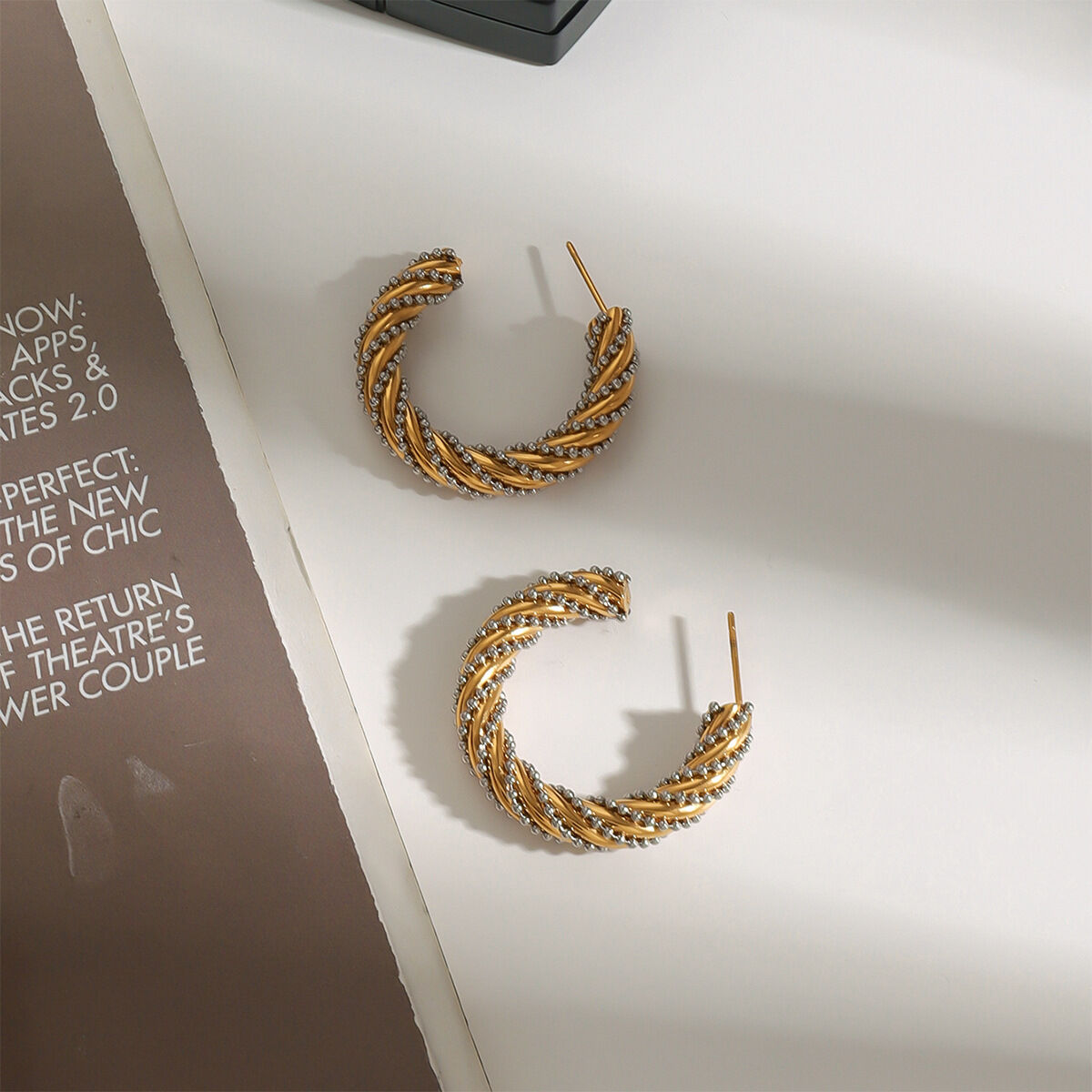 1 Pair Romantic Series Natural Twist Round Stainless Steel Waterproof Gold Color Women's Hoop Earrings Picture4