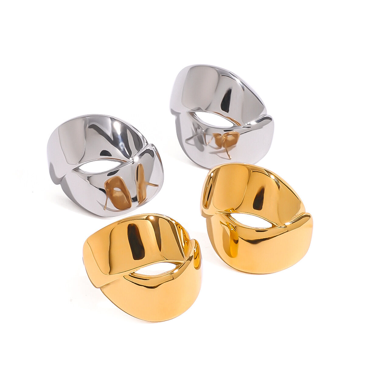 1 paio di orecchini a bottone da donna in acciaio inossidabile placcato oro 18K, semplici, geometrici, quotidiani h5 Immagine5