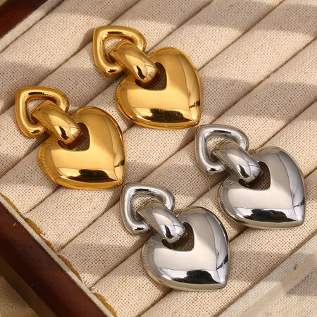 1 paio di orecchini pendenti da donna in acciaio inossidabile color oro, impermeabili, a forma di cuore, serie romantica, Sweet Love 2