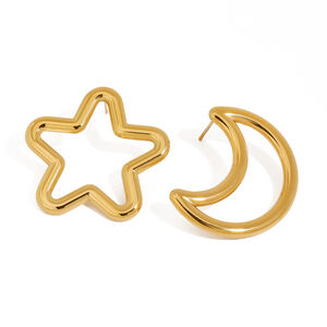 1 par de pendientes minimalistas clásicos de luna y estrella de acero inoxidable, resistentes al agua, color dorado, para mujer h5 Imagen6