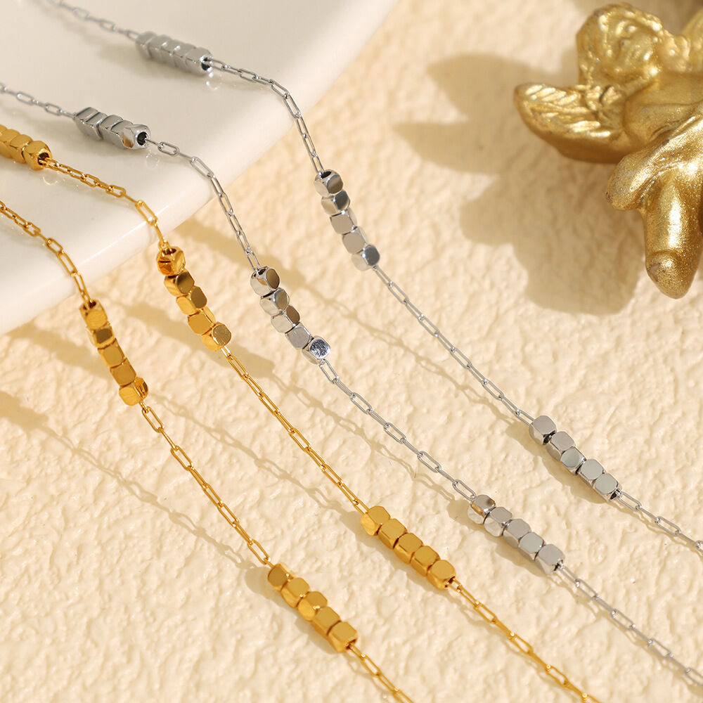 1 Piece Simple Series Minimalist Solid Color Cubic Titanium Steel Gold Color Women's Chain Necklaces