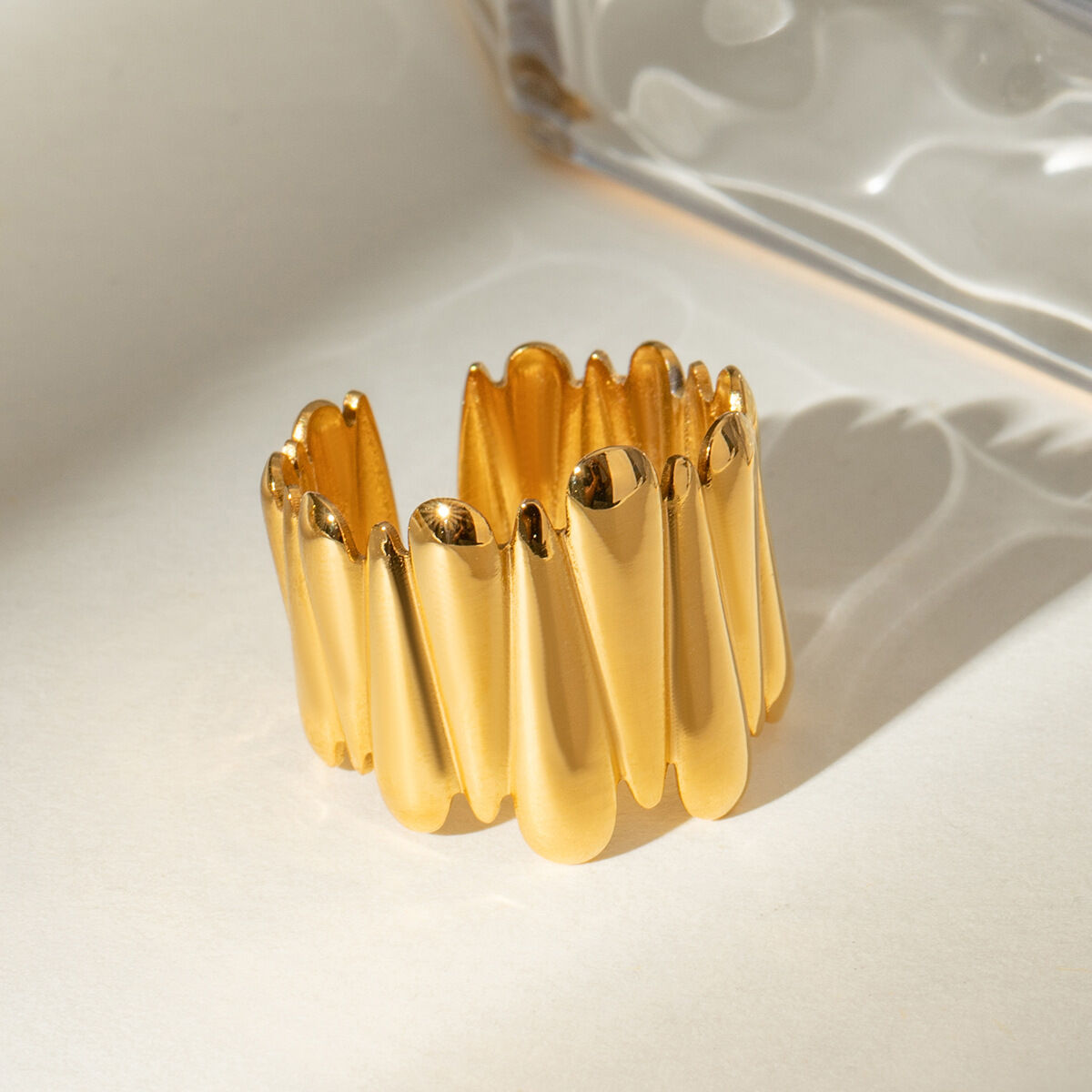 1 Piece Retro Stainless Steel Waterproof Gold Colored Statement Ring 2