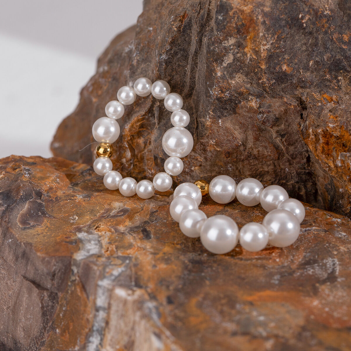 1 pair simple series elegant beads stainless steel  gold plated women ring sets h5 Picture4