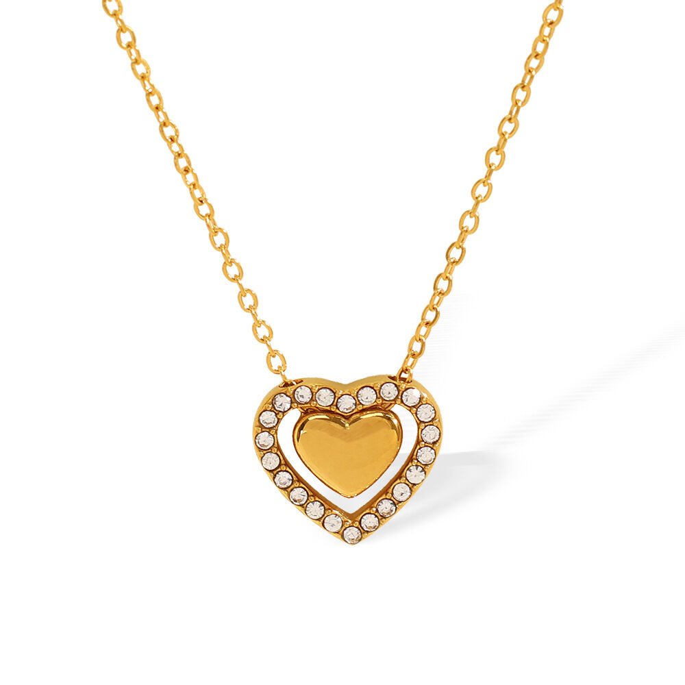 1 pezzo serie romantica elegante cuore titanio acciaio placcato oro 18k strass donne ciondolo collane h5Immagine6