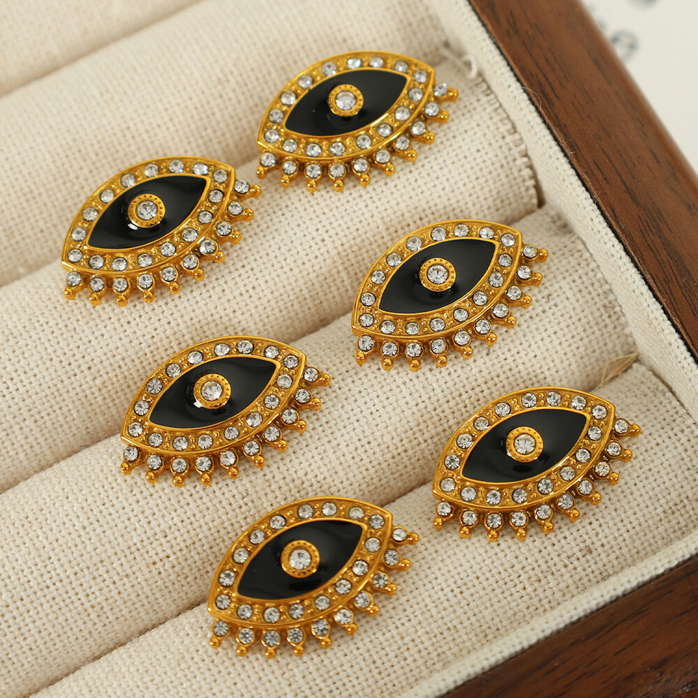 1 paio di orecchini a bottone da donna con strass placcati in oro , serie semplice, stile retrò, con occhi in acciaio inossidabile