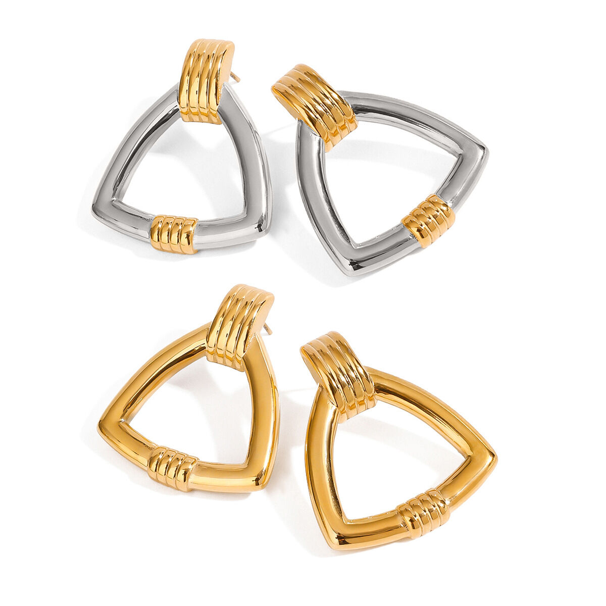 Boucles d'oreilles puces minimalistes classiques triangulaires en acier inoxydable étanche couleur or (1 paire) h5 Image12