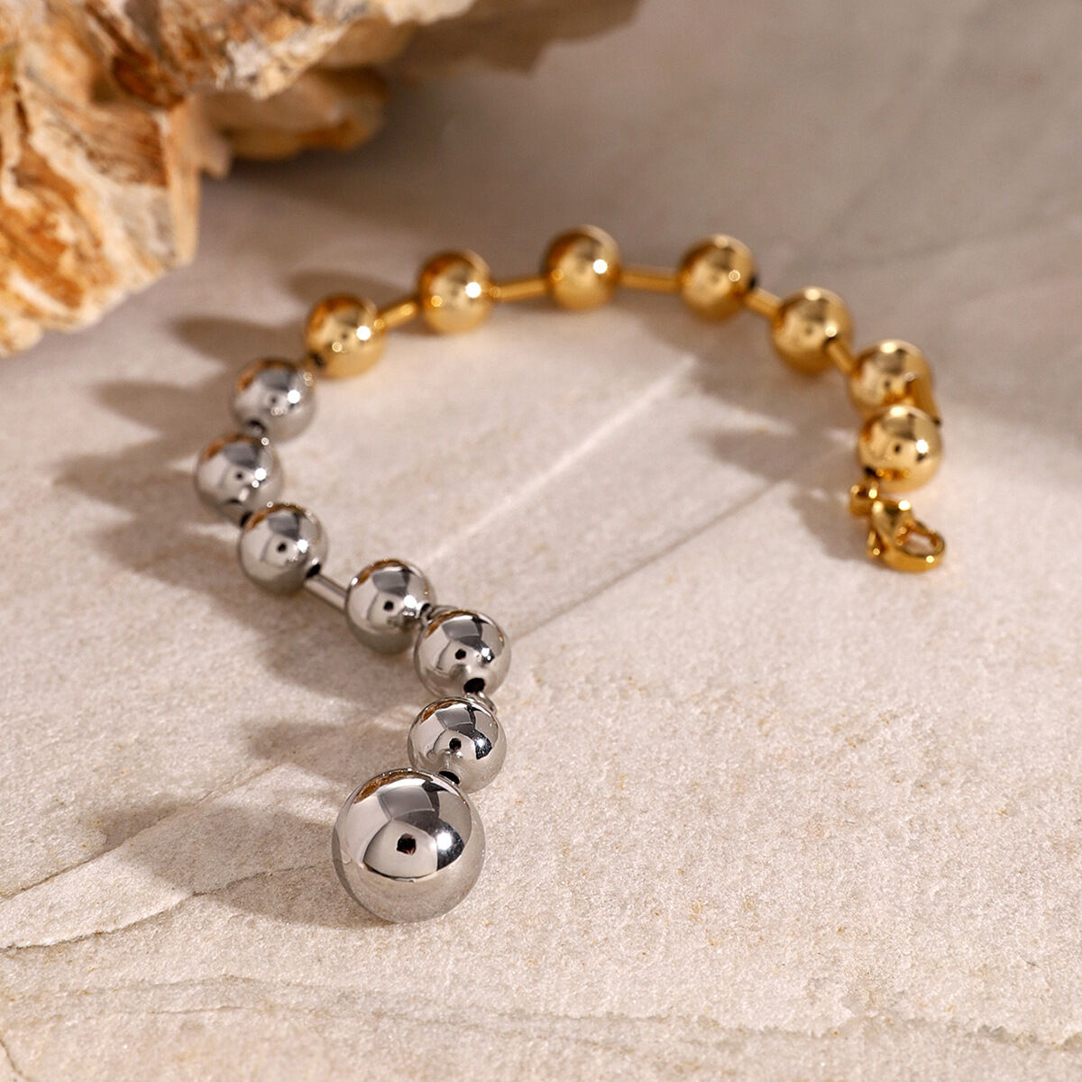 1 piece simple series simple geometric stainless steel gold plated women beaded bracelets Picture3
