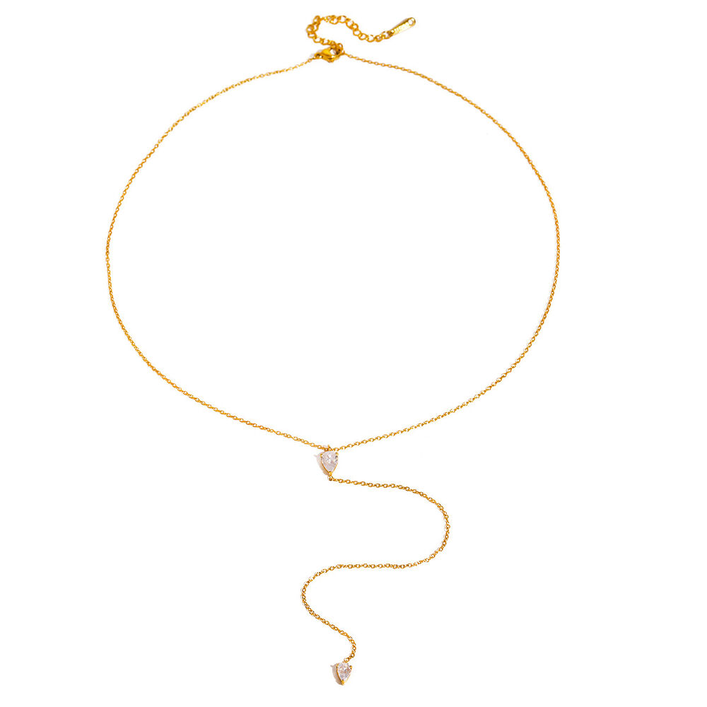 1 piece simple series simple droplet stainless steel gold plated rhinestone women pendant necklaces h5Picture6