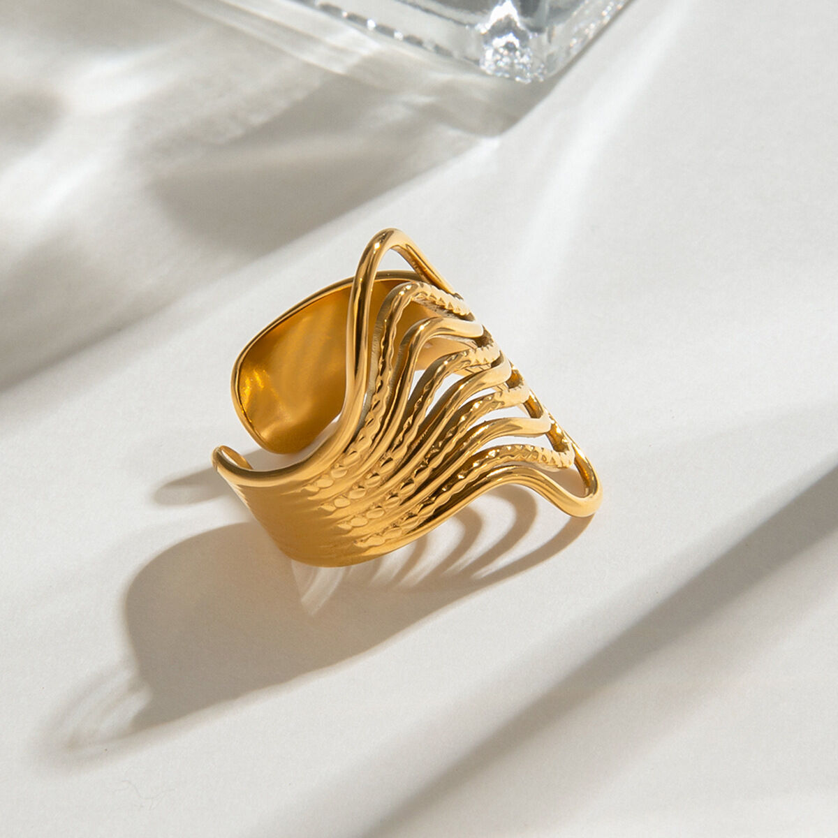 Anelli regolabili da donna in acciaio inossidabile color oro, impermeabili, serie minimalista, linea chic, 1 pezzo h5 Immagine5
