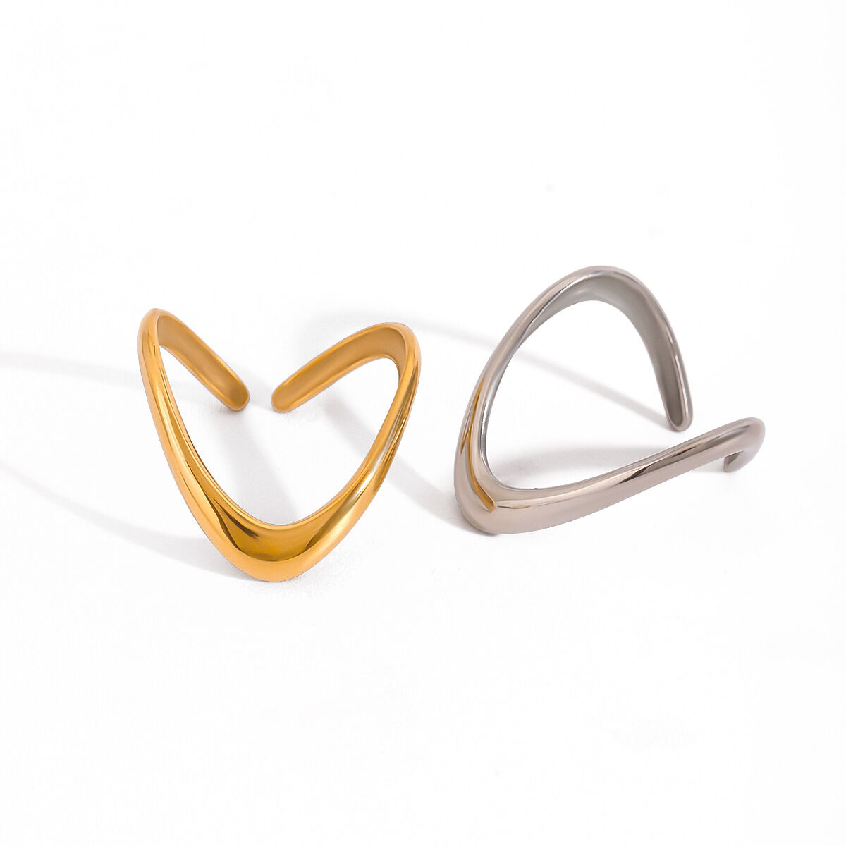 1 pair simple series simple geometric stainless steel gold plated women adjustable rings Picture8