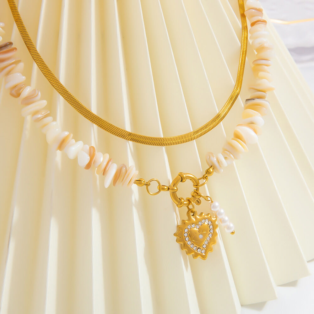 1 pezzo serie romantica cuore quotidiano acciaio inossidabile placcato oro  strass donne ciondolo collane 2