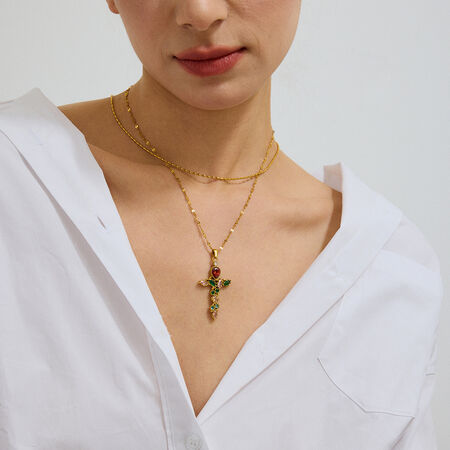 1 Piece Retro Cross Stainless Steel Waterproof Gold Color Women's Pendant Necklaces