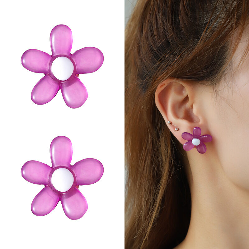 1 Pair Fashionable Series Lucid Natural Flower Shape Colorful Resin Women's Stud Earrings h5 Picture4