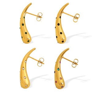 1 pair simple series simple droplet stainless steel gold plated rhinestone women stud earrings h5 Picture6