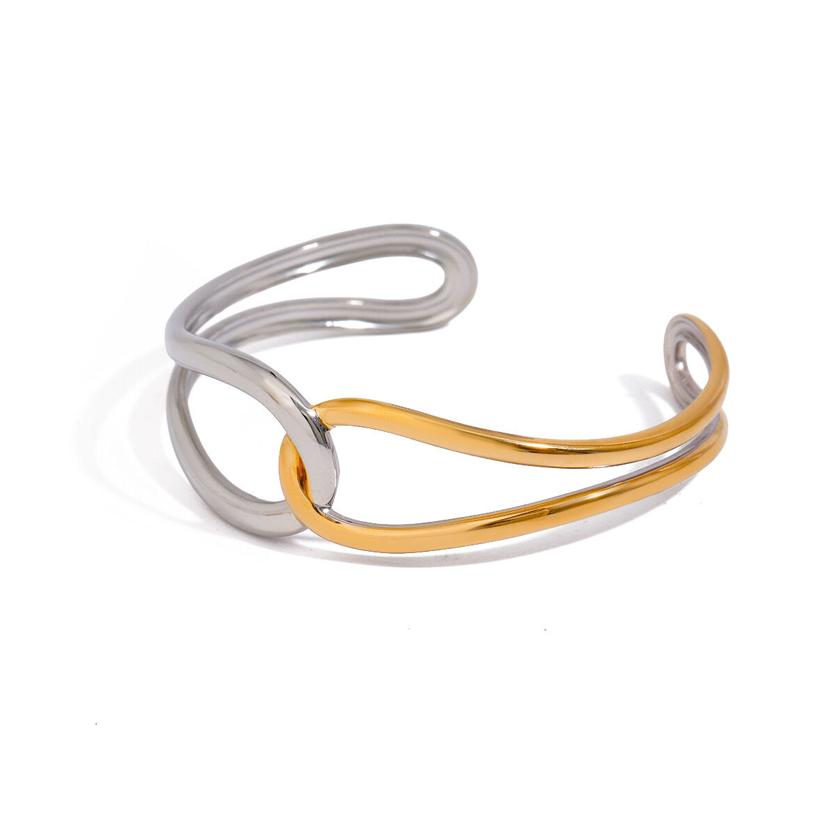 1 stuk minimalistische serie design armbanden met overlappende lijnen, gemaakt van roestvrij staal, waterdicht en goudkleurig. Afbeelding10
