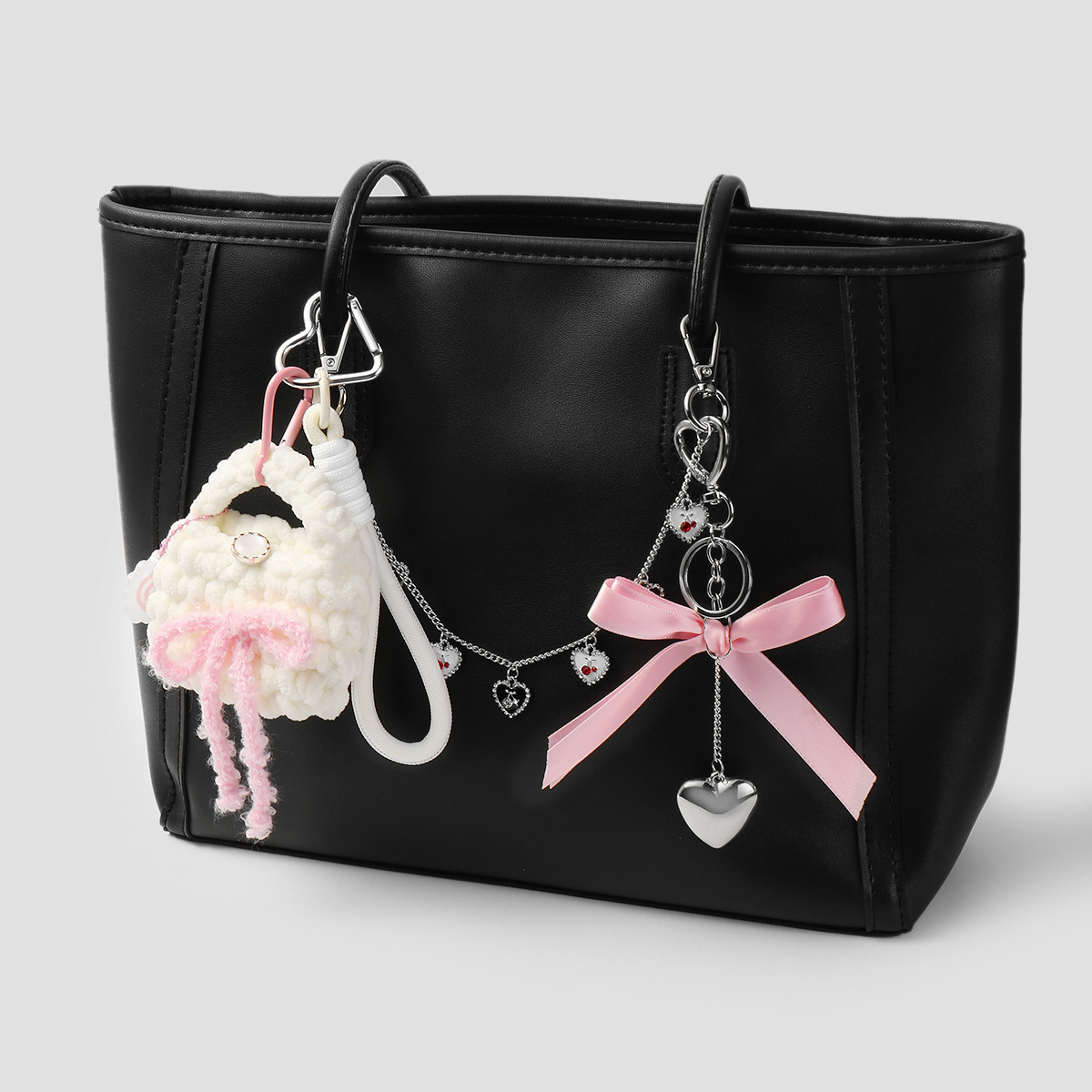 1 Piece Cute Woolen Mini Bag Love Heart with Cherry Bag Charms 2