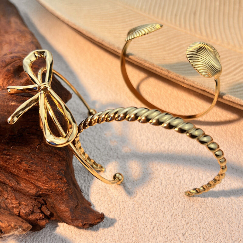 1 Piece Simple Series Classic Bow Knot Stainless Steel Waterproof Gold Color  Women's Bangles 2